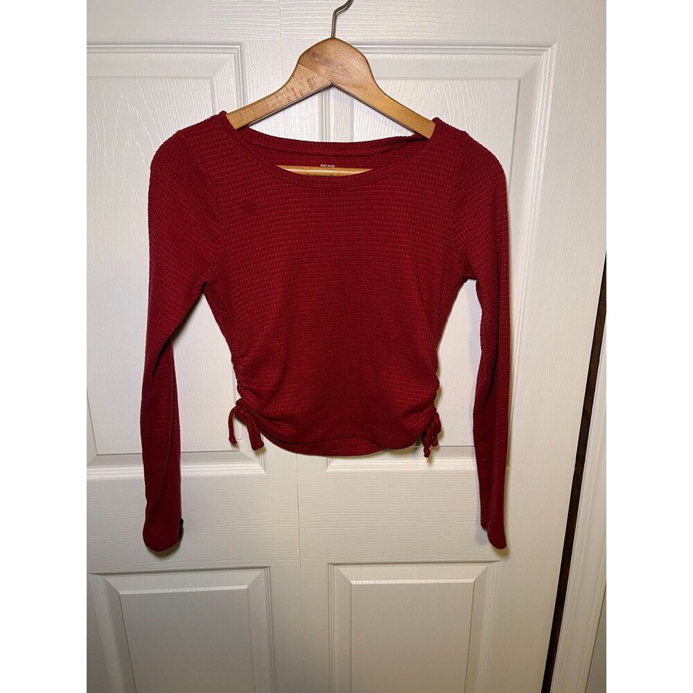 Gilly Hicks Waffle Knit Ruched Crop Top Womens Medium Red Long Sleeve